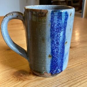 Pottery mug, stoneware coffee mug, fall, gray and blue
